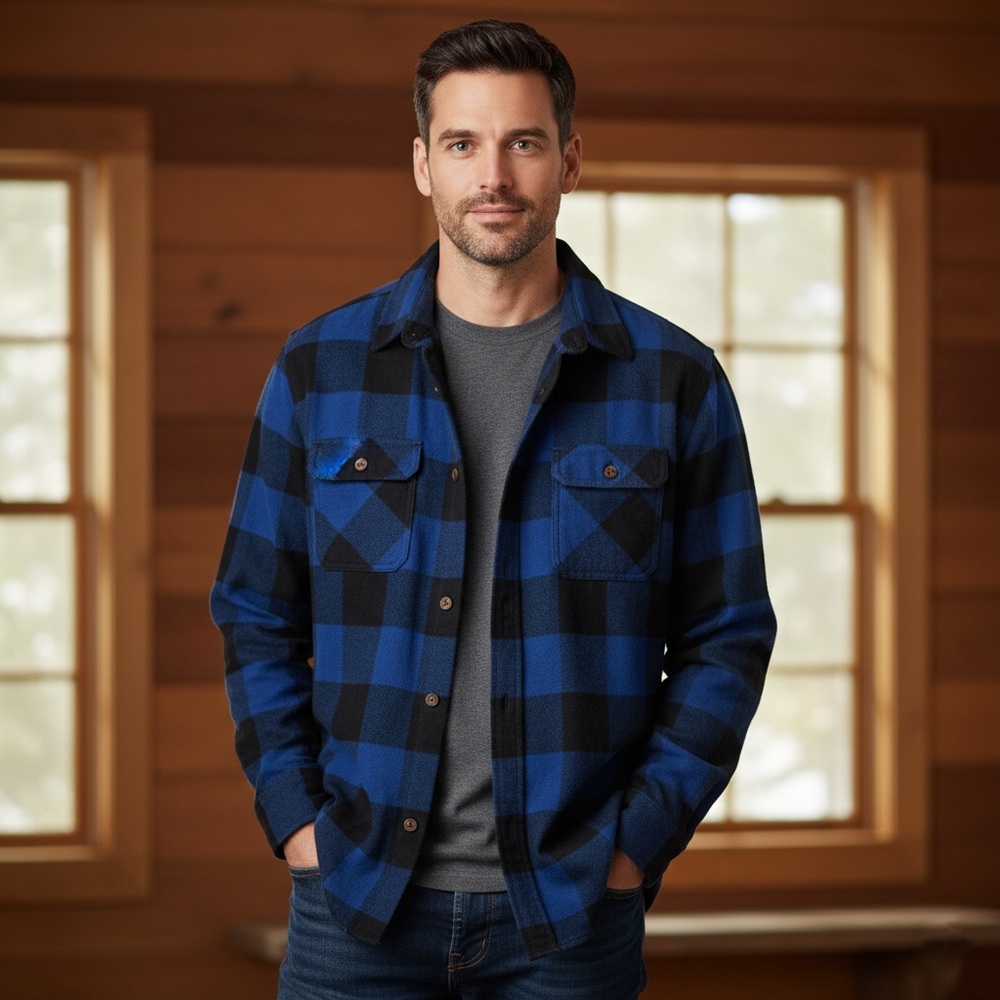 Buffalo Plaid Button Up Blue Flannel Shirt